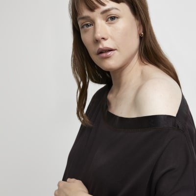 Brown maternity off the shoulder top