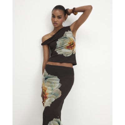 Mesh Floral Print Maxi Skirt