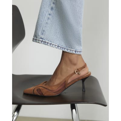 Mesh Splice Slingback Court Heels