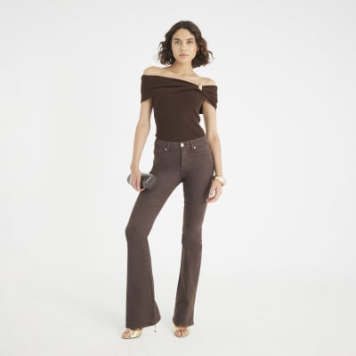 Brown Mid Rise Bootcut Jeans