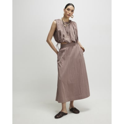 Brown Midi Full Circle Skirt