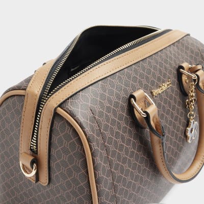 Brown monogram bowler cross body bag River Island