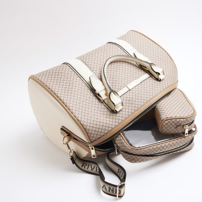 Brown Monogram Buckle Strap Travel Bag set River Island