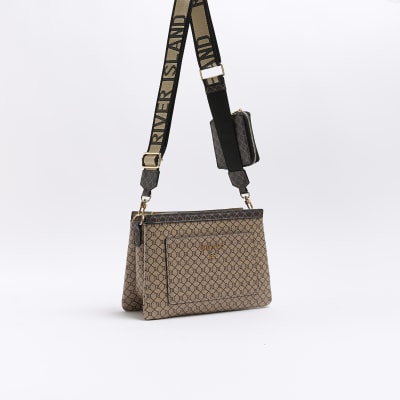 Brown monogram crossbody bag River Island