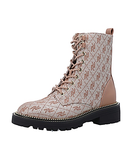 360 degree animation of product Brown monogram jacquard ankle boots frame-1