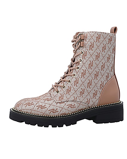 360 degree animation of product Brown monogram jacquard ankle boots frame-2