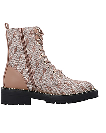 360 degree animation of product Brown monogram jacquard ankle boots frame-15