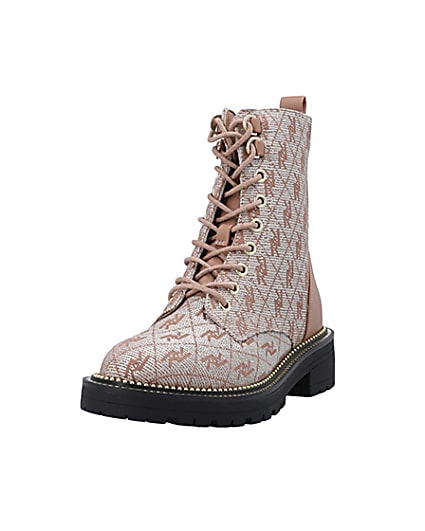 360 degree animation of product Brown monogram jacquard ankle boots frame-23