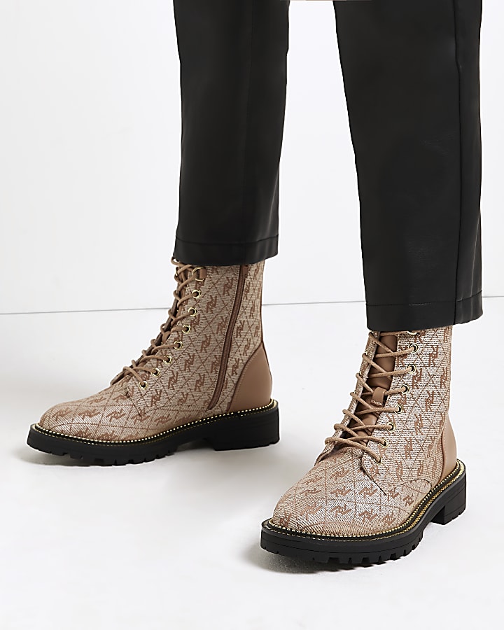 Brown monogram jacquard ankle boots