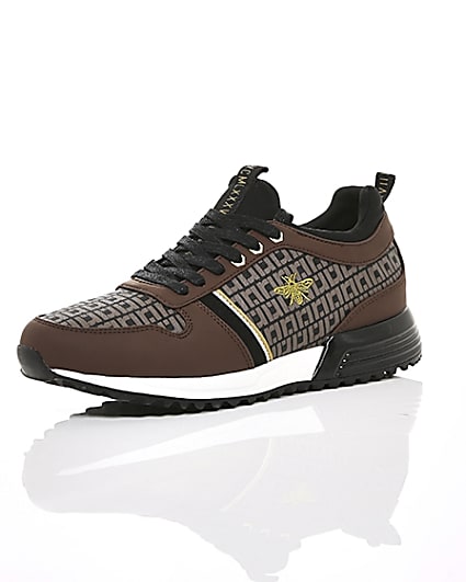360 degree animation of product Brown monogram ‘MCMLXXVI’ lace-up trainers frame-0