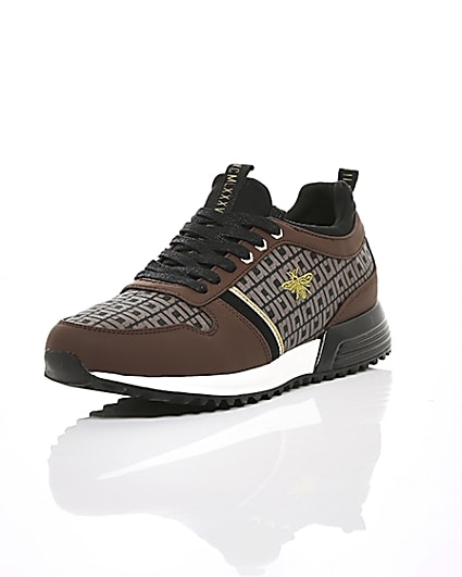 360 degree animation of product Brown monogram ‘MCMLXXVI’ lace-up trainers frame-1