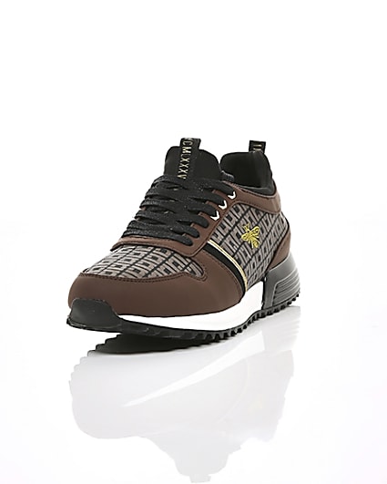 360 degree animation of product Brown monogram ‘MCMLXXVI’ lace-up trainers frame-2