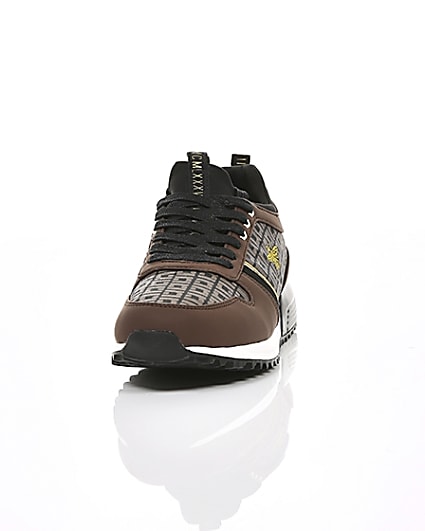 360 degree animation of product Brown monogram ‘MCMLXXVI’ lace-up trainers frame-3