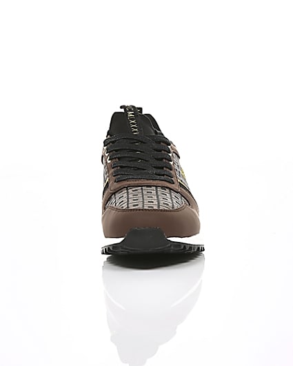360 degree animation of product Brown monogram ‘MCMLXXVI’ lace-up trainers frame-4