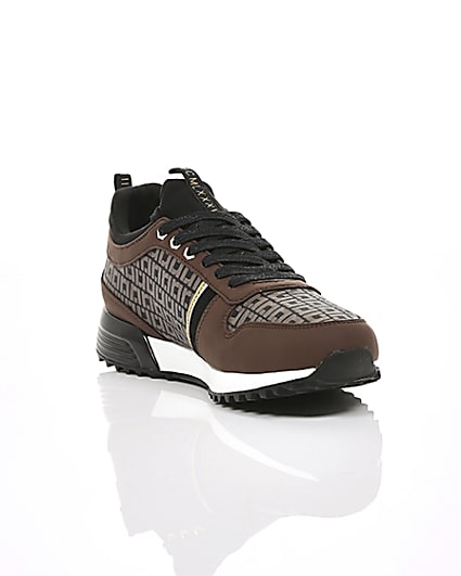 360 degree animation of product Brown monogram ‘MCMLXXVI’ lace-up trainers frame-6