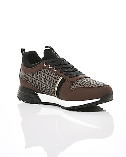 360 degree animation of product Brown monogram ‘MCMLXXVI’ lace-up trainers frame-7
