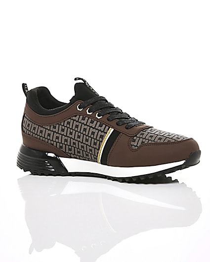 360 degree animation of product Brown monogram ‘MCMLXXVI’ lace-up trainers frame-8