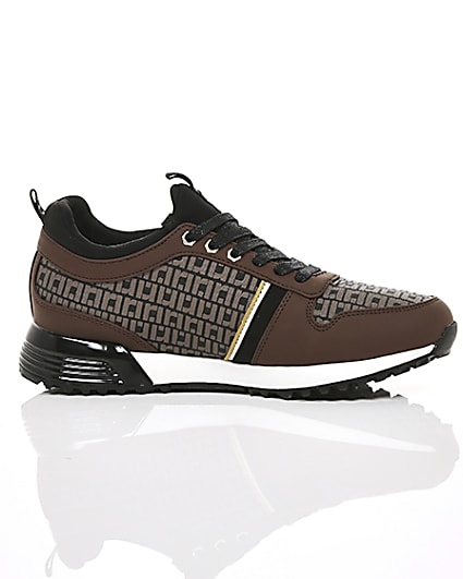 360 degree animation of product Brown monogram ‘MCMLXXVI’ lace-up trainers frame-9