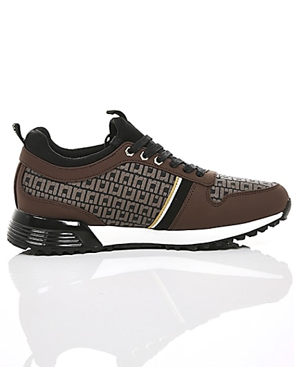 360 degree animation of product Brown monogram ‘MCMLXXVI’ lace-up trainers frame-10