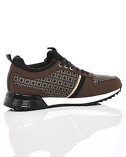 360 degree animation of product Brown monogram ‘MCMLXXVI’ lace-up trainers frame-11