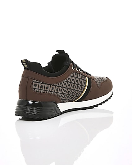 360 degree animation of product Brown monogram ‘MCMLXXVI’ lace-up trainers frame-13