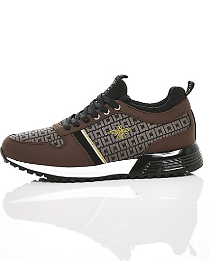 360 degree animation of product Brown monogram ‘MCMLXXVI’ lace-up trainers frame-22