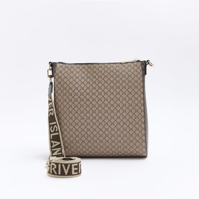 Brown monogram messenger bag River Island