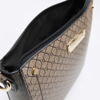 Brown monogram messenger bag River Island