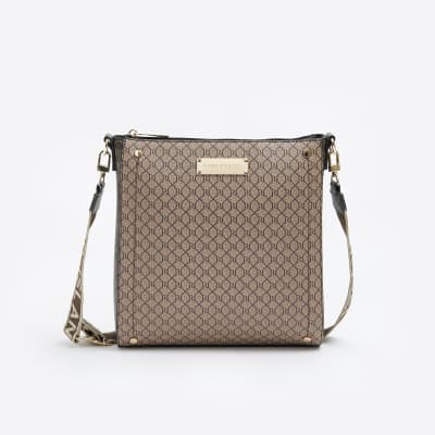 Brown monogram messenger bag River Island