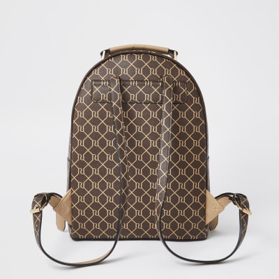 Brown monogram print ring backpack