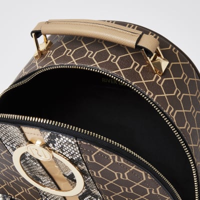 Brown monogram print ring backpack