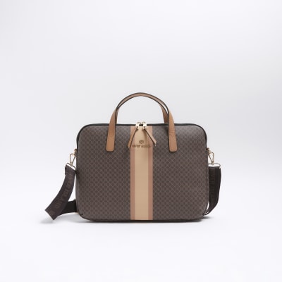 Brown monogram stripe laptop bag River Island