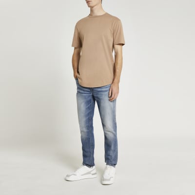 Brown multipack slim curve hem t-shirts