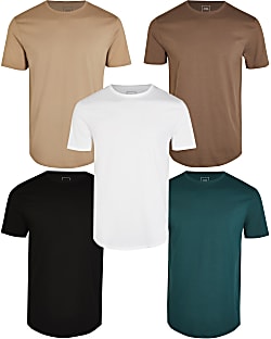 Brown multipack slim curve hem t-shirts