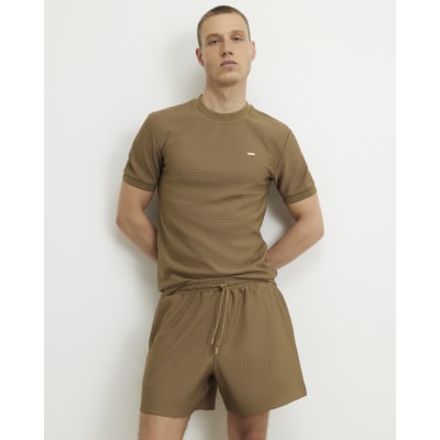 Brown Muscle Fit Cotton Textured T-Shirt