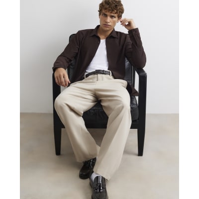 Brown Muscle Fit Ribbed Shirt
