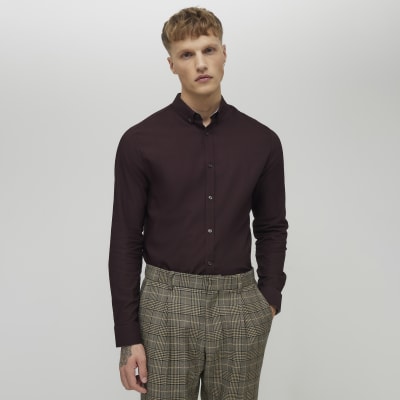 Brown Muscle Fit Textured Shirt