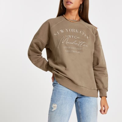 Brown 'NYC Manhattan' embroidered sweatshirt River Island