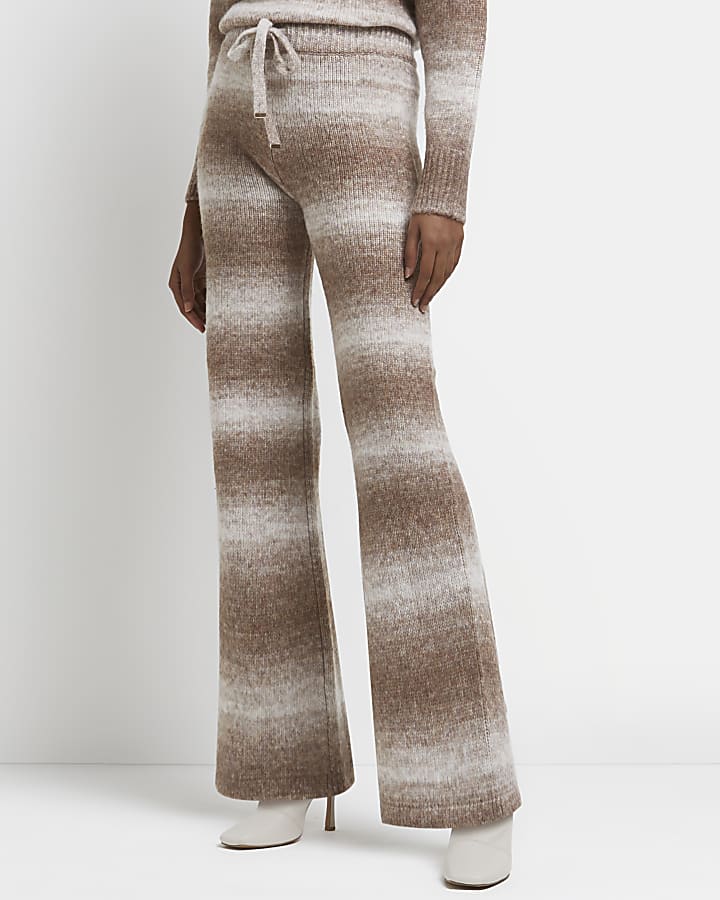 Brown ombre striped wide leg trousers