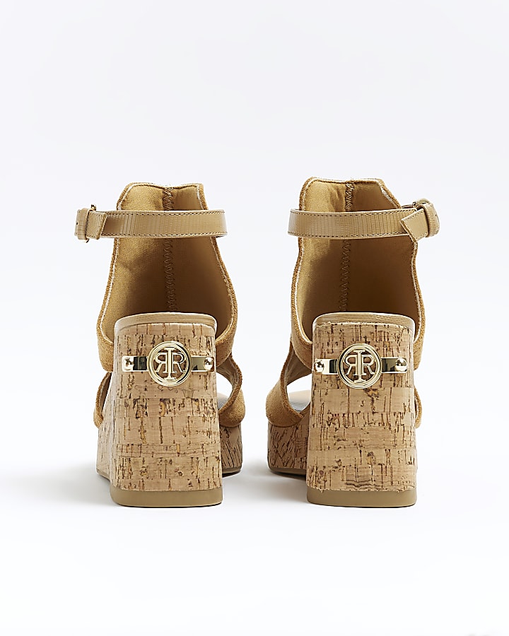 Brown open toe wedge heeled sandals