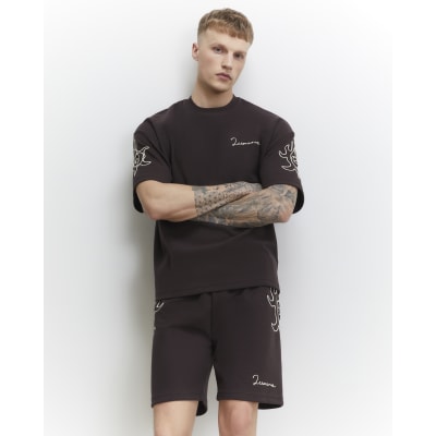 Brown Oversized Cotton Blend Roping T-Shirt