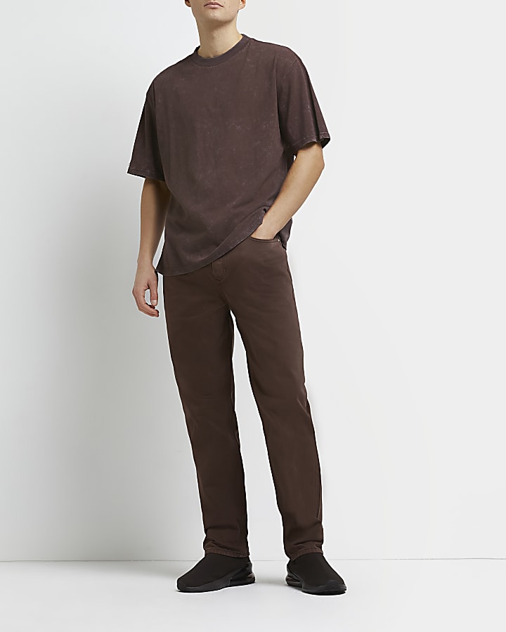 Brown oversized fit acid washed t-shirt