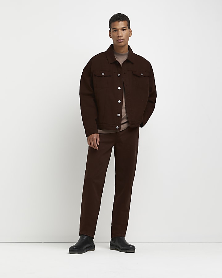 Brown oversized fit denim jacket
