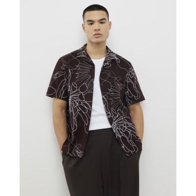 Brown Oversized Fit Floral Rope Print Shirt