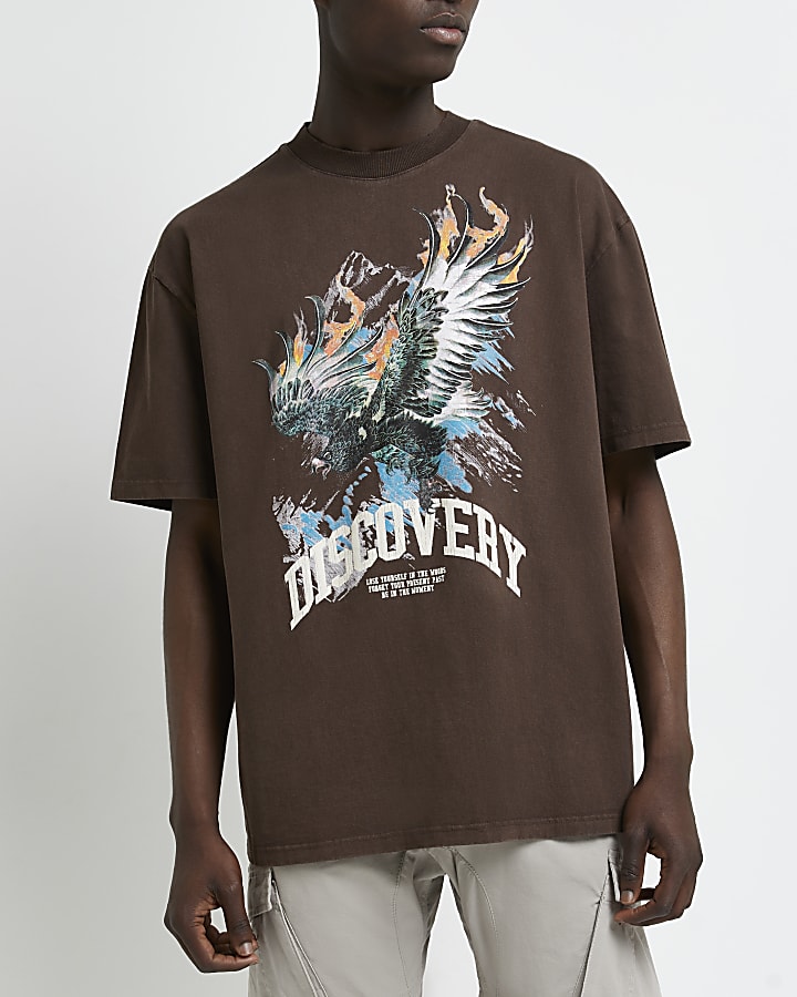 Brown oversized fit graphic eagle t-shirt
