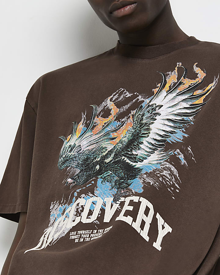 Brown oversized fit graphic eagle t-shirt