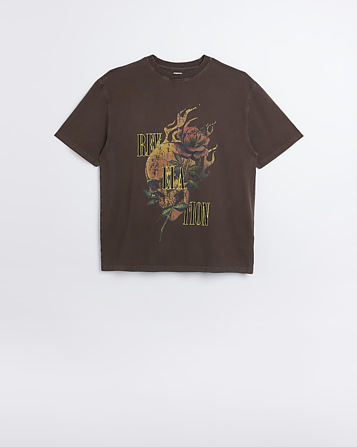 Brown oversized fit graphic t-shirt