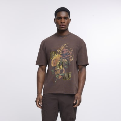 Brown oversized fit graphic t-shirt | River Island