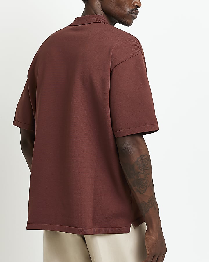 Brown Oversized fit Knitted Polo shirt
