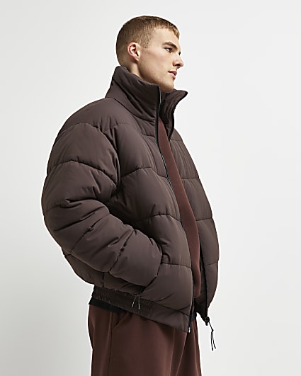 Brown oversized fit puffer jacket